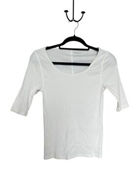 Quince White Scoop Neck Elbow-Sleeve Tee